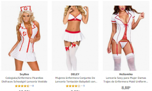 Imágenes de los disfraces de "enfermera sexy" denunciados por el sindicato de enfermeras./ Amazon