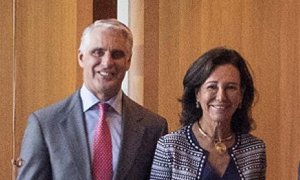 Imagen de Andrea Orcel con Ana P. Botín y  y José Antonio Álvarez, en la Ciudad Financiera del Banco Santander, el 25 de septiembre de 2018, cuando se anunció el fichaje del banquero italiano como consejero delegado de la entidad.