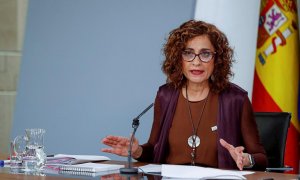 La portavoz del Gobierno y ministra de Hacienda, María Jesús Montero, durante la rueda de prensa posterior a la reunión del Consejo de Ministros. EFE/Emilio Naranjo