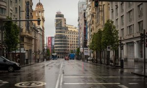 La Gran Vía de Madrid, desierta durante el estado de alarma decretado por el coronovirus, el 31 de marzo de 2020.-JAIRO VARGAS