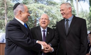 19/09/2019.- Imagen de archivo de Benjamin Netanyahu, Reuven Rivlin y Benny Gantz.- EFE/EPA/ABIR SULTAN