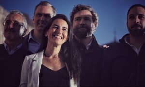 Rocío Monasterio, junto a Iván Espinosa de los Monteros, Ortega Smith y Santiago Abascal. VOX MADRID