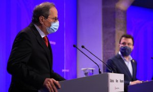 Compareixença del president Quim Torra i el vicepresident Pere Aragonès després que un jutge rebutgés l'enduriment de mesures de confinament al Segrià pel brot de coronavirus. Govern