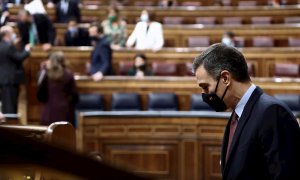 El presidente del Gobierno,Pedro Sánchez durante el debate de la moción de censura presentada por Vox contra el gobierno de coalición, este miércoles en el Congreso de los Diputados. EFE/Mariscal