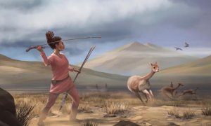 Ilustración de una cazadora que representa a los cazadores que pudieron haber aparecido en los Andes hace 9.000 años.