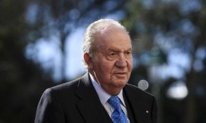 El rey Juan Carlos I, a su llegada al XII Encuentro COTEC Europa celebrado en el Palacio Nacional de Mafra, en Portugal, en febrero de 2018. AFP