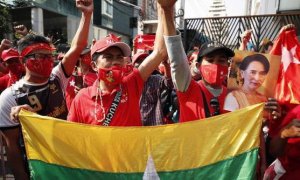 Protestas por el golpe de estado en Myanmar
