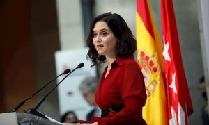 La presidenta de la Comunidad de Madrid, Isabel Díaz Ayuso, da un discurso este martes.