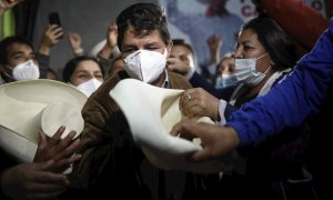 El candidato a la presidencia de Perú Pedro Castillo, del partido Perú Libre este domingo 11 de abril de 2021.