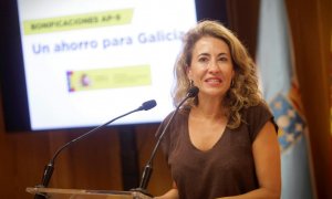 26/07/2021.- La ministra de Transportes, Movilidad y Agenda Urbana, Raquel Sánchez, da un discurso durante el acto de presentación de las nuevas bonificaciones para los peajes de la autopista AP-9. EFE/ Cabalar