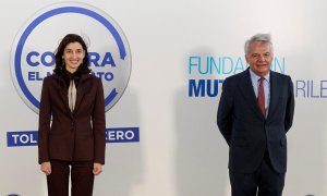 Pilar Llop, Ministra de Justicia, e Ignacio Garralda, presidente de Mutua Madrileña durante un acto contra la violencia de género.