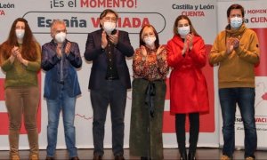 16/01/2022.- Los candidatos de la España Vaciada a las elecciones de Castilla y León, en un acto en en Ampudia (Palencia). ESPAÑA VACIADA