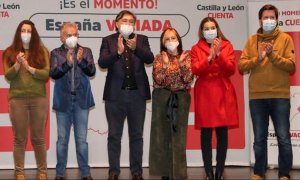 16/01/2022.- Los candidatos de la España Vaciada a las elecciones de Castilla y León, en un acto en en Ampudia (Palencia). ESPAÑA VACIADA