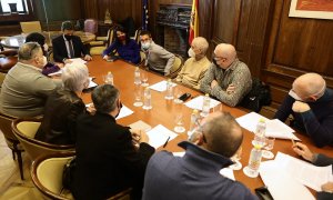 02/03/22. Miembros de Unidas Podemos reunidos con víctimas de abusos sexuales de la Iglesia, en Madrid, a 31 de enero de 2022.