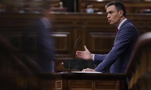 El presidente del Gobierno, Pedro Sánchez interviene en la sesión plenaria en el Congreso este miércoles.