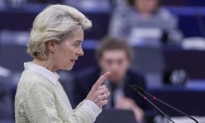 La presidenta de la Comisión Europea, Ursula von der Leyen, durante su intervención este miércoles en el Parlamento Europeo.