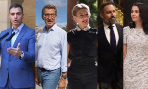 Imagen combinada de Pedro Sánchez, Alberto Nuñez Feijóo, Yolanda Díaz, Santiago Abascal e Inés Arrimadas.