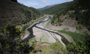 Recorrido del embalse de Grandas de Salime con poco caudal, a 26 de agosto de 2022, en Negueira de Muñiz, Lugo, Galicia.