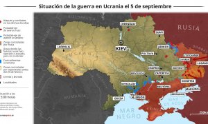 Mapa con la situación de la guerra en Ucrania el 5 de septiembre.