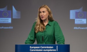 Kadri Simson, Comisaria de Energía de la UE, ofrece una rueda de prensa tras la reunión sobre el paquete "Ahorrar gas para un invierno seguro" en la sede de la UE. 20 de julio 2022.