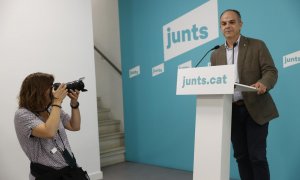 El secretario general de JxCat, Jordi Turull, durante la rueda de prensa en la que anunció la pregunta de su consulta a la militancia.