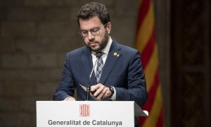 El presidente de la Generalitat, Pere Aragonès, comparece en rueda de prensa, en el Palau de la Generalitat, a 7 de octubre de 2022, en Barcelona, Cataluña, (España).