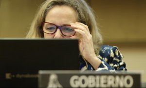 La vicepresidenta primera del Gobierno y ministra de Asuntos Económicos y Transformación Digital, Nadia Calviño, durante una comparecencia en el Congreso de los Diputados. EFE/ Mariscal