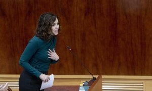03/02/2022. Isabel Díaz Ayuso interviene en un pleno en la Asamblea de Madrid, a 2 de febrero de 2023.