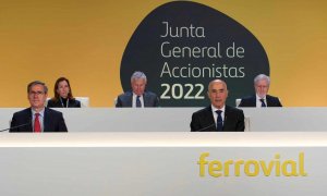 El presidente de Ferrovial, Rafael del Pino, en la junta de accionistas de la constructora.