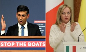 El 'premier' británico, Rishi Sunak, y la primera ministra italiana, Giorgia Meloni.