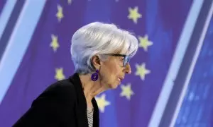 La presidenta del Banco Central Europeo (BCE), Christine Lagarde, en rueda de prensa tras la reunión del Consejo de Gobierno del BCE.