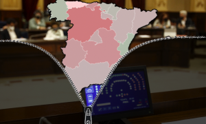 Mapa autonómico sobre una imagen del Parlament de les Illes Balears.