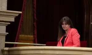 La presidenta de Junts y presidenta suspendida del Parlament, Laura Borràs, durante una sesión plenaria en Barcelona, a 19 de abril de 2023.