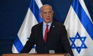El primer ministro israelí, Benjamin Netanyahu, pronuncia una declaración en Tel Aviv, a mayo de 2023