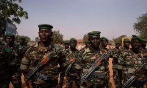 Un grupo de militares de la Gendarmería de Níger, en la escuela de la Gendarmería, a 11 de enero de 2023, en Niamey.