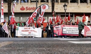 Huelga convocada por los sindicatos CCOO, UGT y FINE en el sector financiero, a 22 de marzo de 2024.