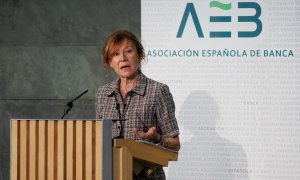 La subgobernadora del Banco de España, Margarita Delgado Tejero, interviene en la Fundación Rafael del Pino, a 22 de noviembre de 2023, en Madrid.