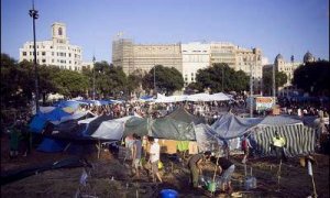 Acampada del 15-M en Plaza Catalunya.