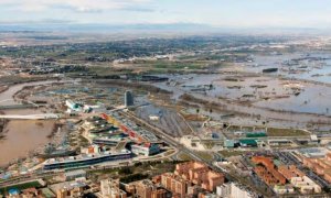 Imagen de la zona oeste de Zaragoza durante la riada de febrero y marzo del año pasado, entre cinco y seis veces menor que la que el estudio pronostica en caso de colapsar Yesa. Chebro.es