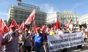 Protesta en la madrileña Puerta del Sol por el concurso de acreedores presentado por Isolux. EFE/Darwin Carrión