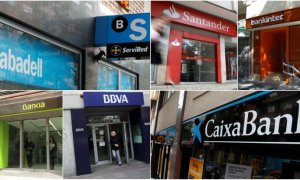 Oficinas de los mayores bancos españoles, Santander, BBVA,Caixabank, Bankia, Bankinter y Sabadell.