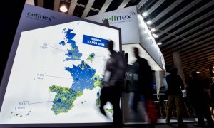 Stand de la operadora de telecomunicaciones Cellnex en el Mobile World Congress de Barcelona.