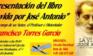 Cartel anunciante de la presentación del libro 'La vida por Jose Antonio'.