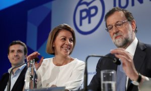 Pablo Casado, María Dolores de Cospedal y Mariano Rajoy, durante una reunión de la Junta Directiva Nacional del PP. - EFE