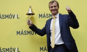 El consejero delegado de MásMóvil, Meinrad Spenger, durante el acto de salida al Mercado Continuo de la Bolsa. EFE/Juan Carlos Hidalgo