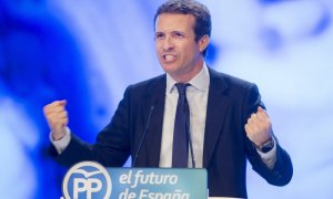 El presidente del Partido Popular, Pablo Casado, durante el Congreso del Partido Popular.  /MANOLO FINISH