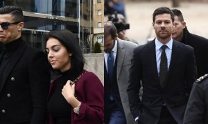 Cristiano Ronaldo y Xabi Alonso ante la audiencia judicial por evasión fiscal en Madrid el 22 de enero de 2019 | AFP