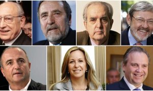 De izquierda a derecha y de arriba a abajo: Enrique Tierno Galván (1979-1983), Juan Barranco (1987-1991-1995), Fernando Morán (1999), Jaime Lissavetzky (2011), Miguel Sebastián (2007), Trinidad Jiménez (2003) y Antonio Miguel Carmona (2015)