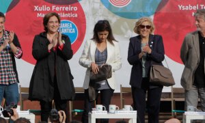 Xulio Ferreiro (A Coruña), Ada Colau (Barcelona), Manuela Carmena (Madrid) y Pedro Santisteve (Zaragoza). / S.G. REY