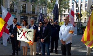 De izda. a dcha.: Jordi de la Fuente, Mónica Lora (secretaria general de PxC), August Armengol (presidente) y el concejal de Salt (Girona) Sergio Concepción.